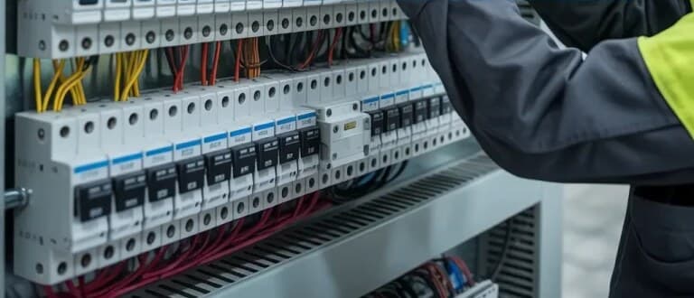 Teknisi merakit panel listrik